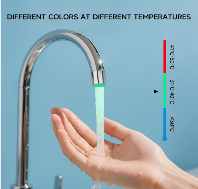LED multi-colour temperature-controlled colour-changing tap Splash-proof intelli