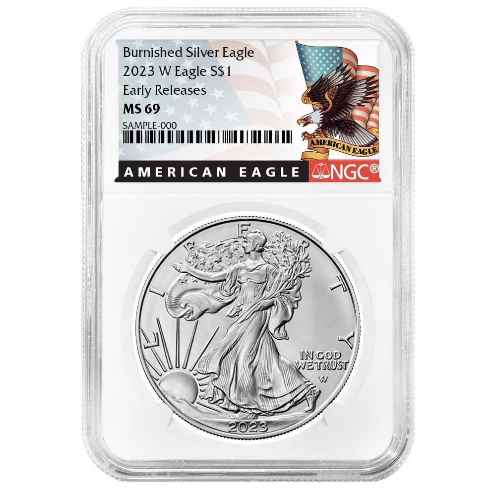 2023-W Burnished $1 American Silver Eagle NGC MS69 ER Black Label