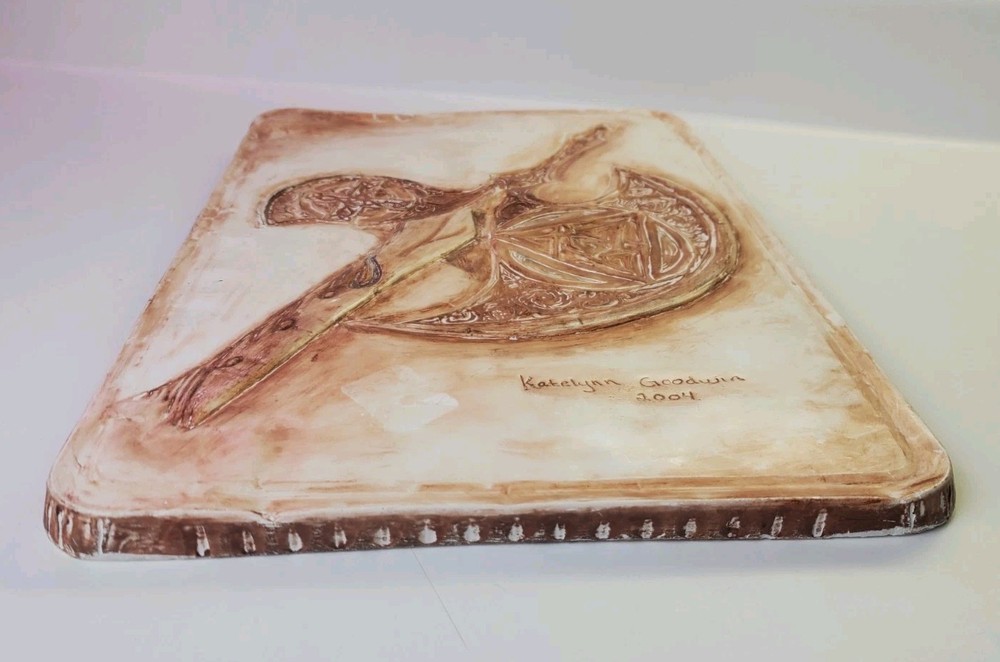 Primitive Axe Carved Chalkware Wall Plaque Signed Vintage