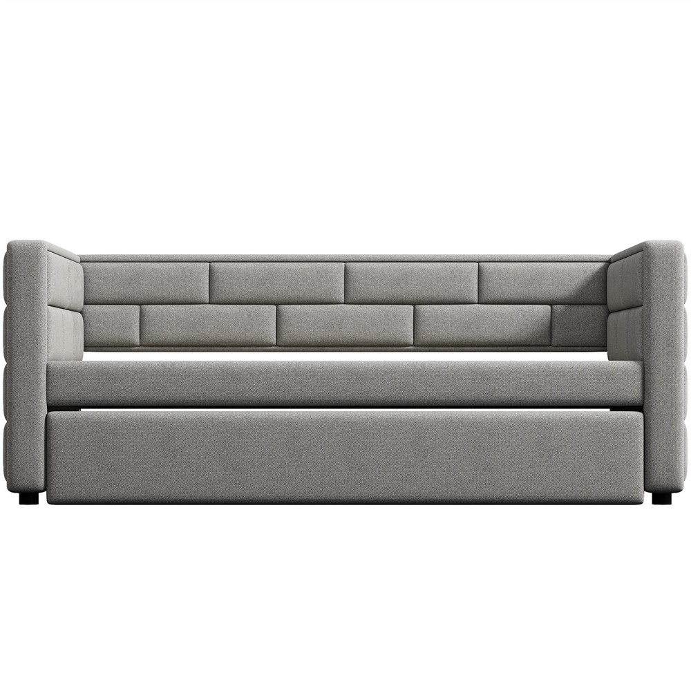 Twin Size Daybed with Pull Out Trundle Bed Upholstered Bed Frame Sofa Bed US