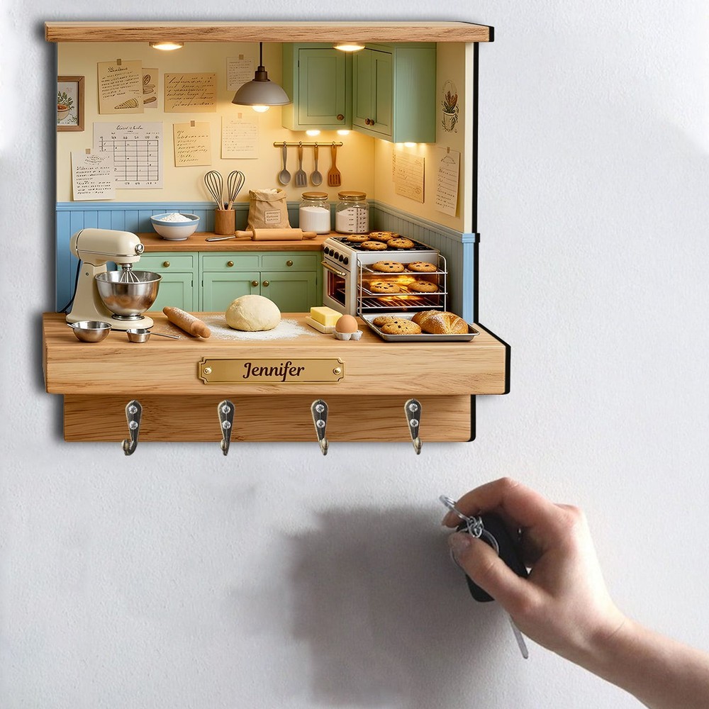 Personalized Baking Kitchen Key Holder, Custom Name Wall Hooks Home Decor Gift