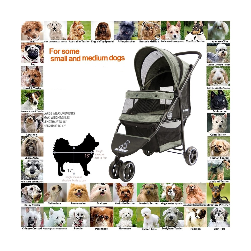 ROODO Dog Stroller 3Wheel Pet Stroller Cat Stroller Lightweight Foldable Port...