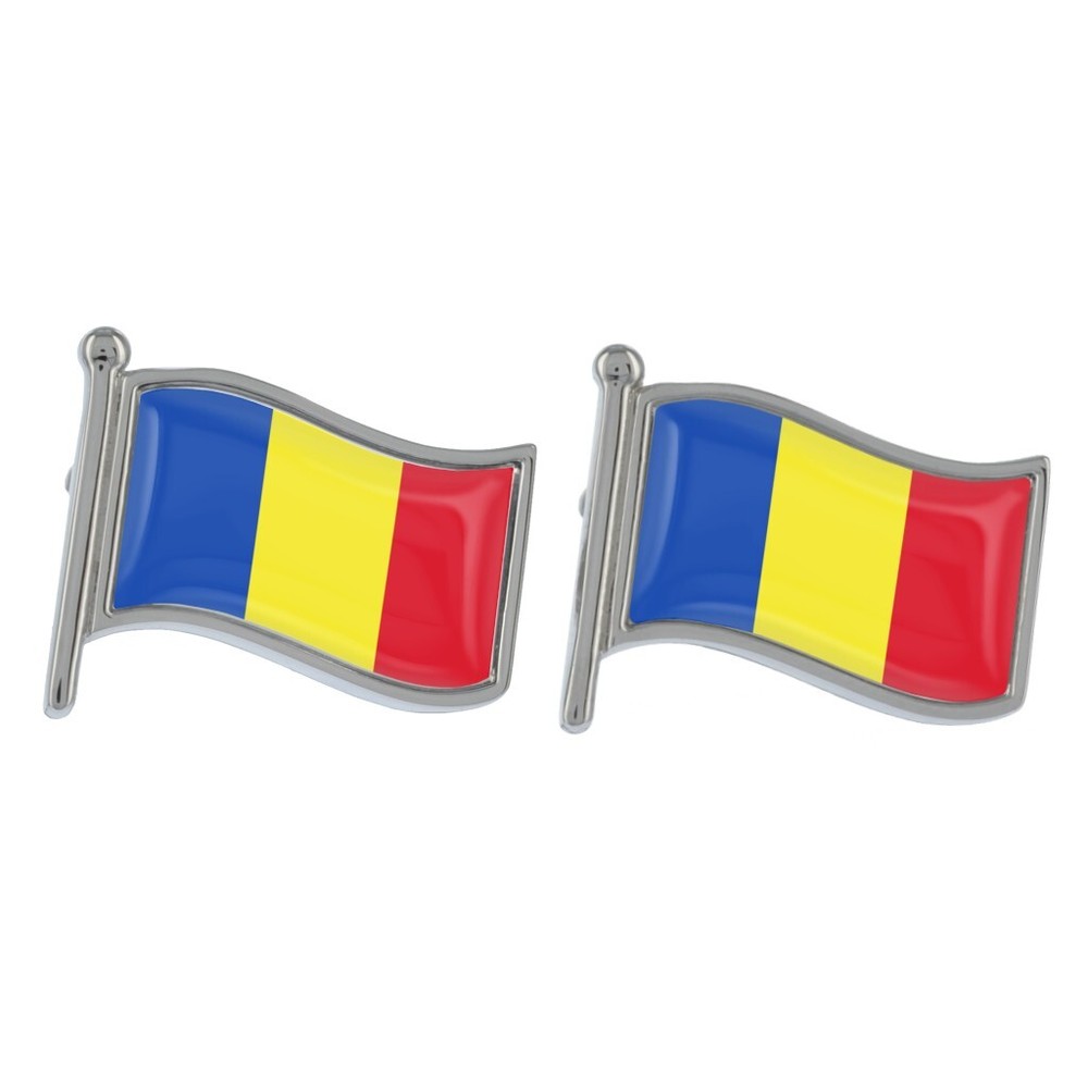 Romania Wave Flag Silver Cufflinks Presented in a Personalised Chrome Box