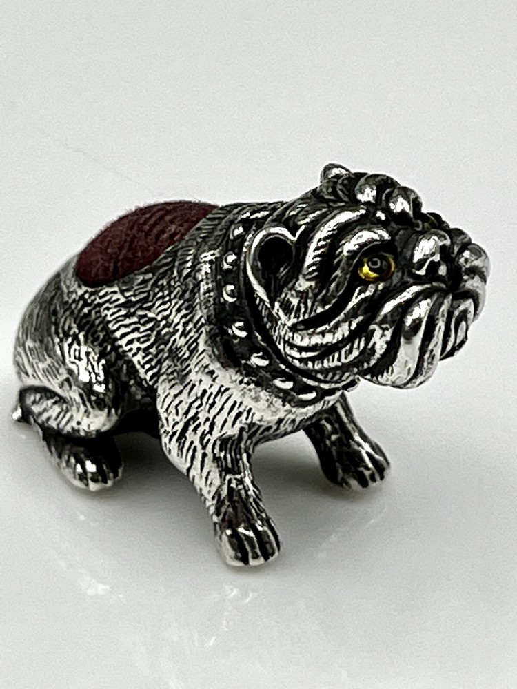 Vintage Miniature Solid Sterling Silver Bulldog Pin Cushion