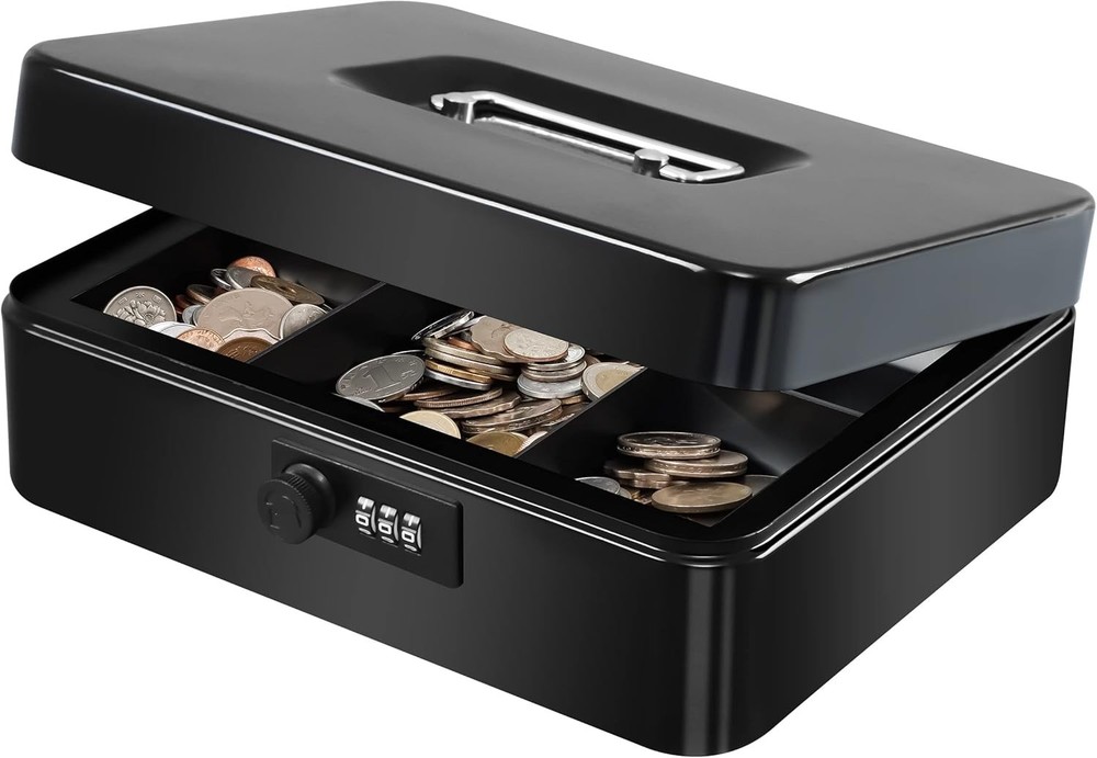 Large Combination Lock Cash Box with Compartments - Secure Money Storage 9.84"