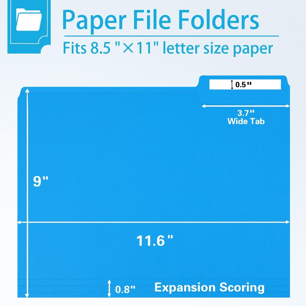 File Folder, 30 Pack 1/3 Cut Tab Colored File Folders, File Folder Letter Siz...