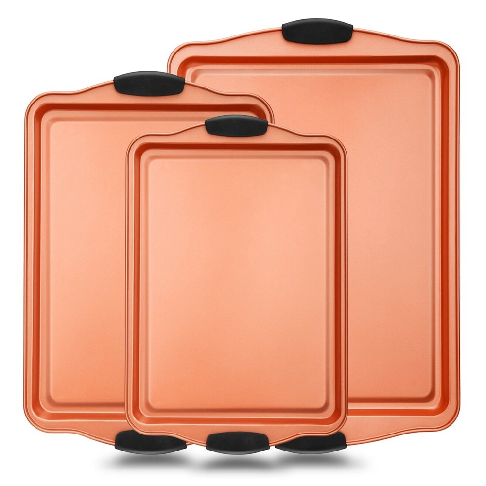 NutriChef 3 Piece Baking Pan Nonstick Carbon Steel Bakeware Cookie Sheet Set