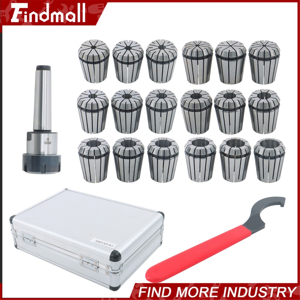 Findmall ER32 Collet Set 18pc for MT3 Spindle M12 Thread Spring Collets