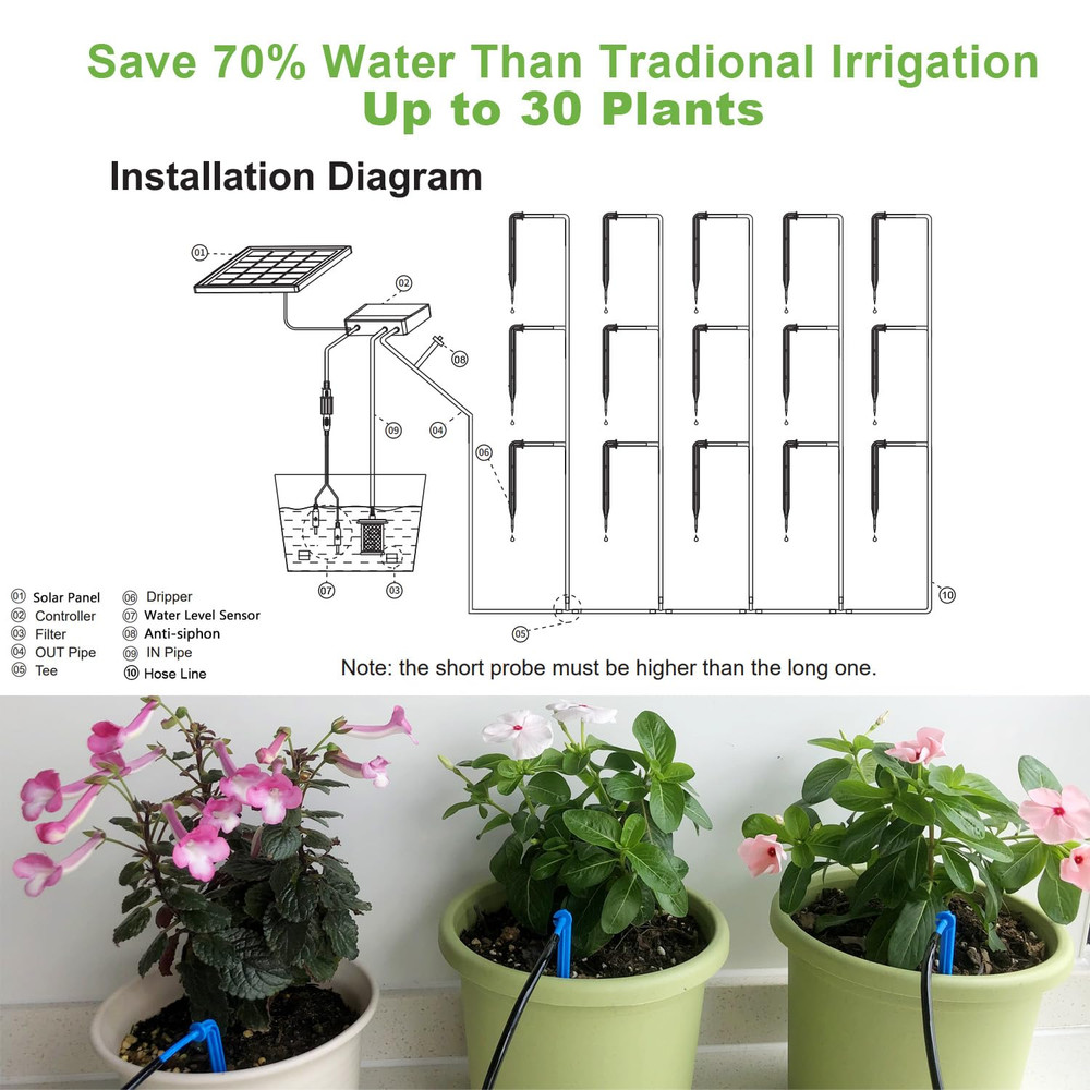 10W Solar Automatic Drip Irrigation Kit Auto Watering System Solar Powered Auto-