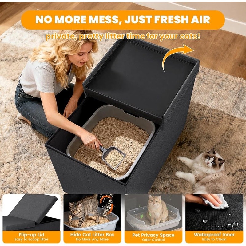 Cat Litter Box Enclosure Ottoman Multi-Function Furniture Privacy Storage New
