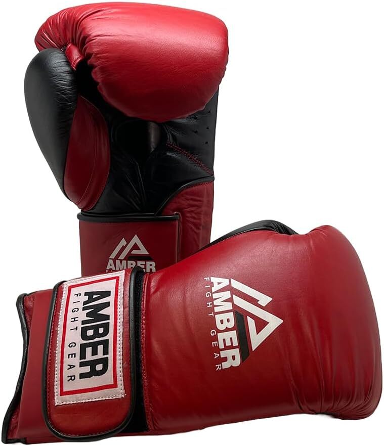 Amber Renegade v1.0 Pro Hook & Loop Leather Boxing Gloves, Durable Leather