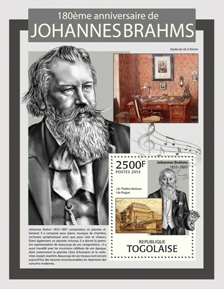 2013 TOGO MNH. JOHANNES BRAHMS  |  Michel Code: 4935 / Bl.805