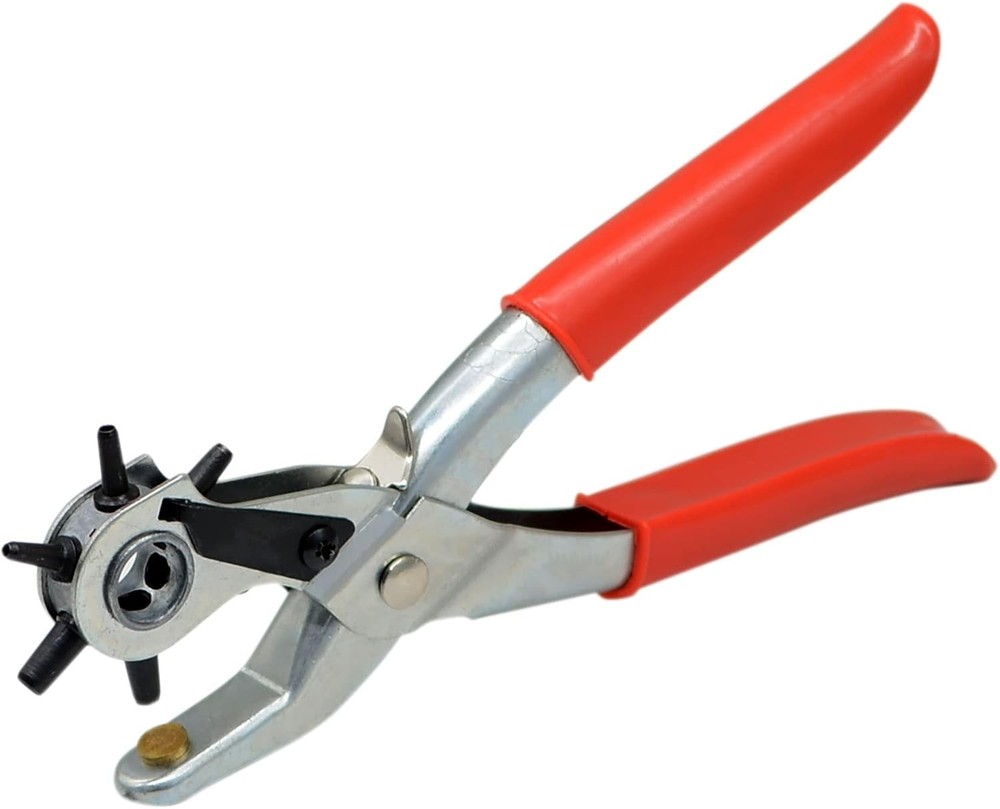 Leather Hole Punch Tool Set Heavy Duty 6 Size 9'', A Silver/Red