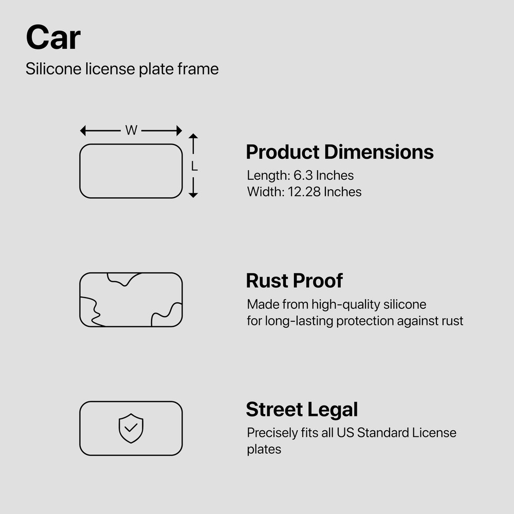 Rightcar Solutions Silicone License Plate Frame Rust Proof, Black 2pack