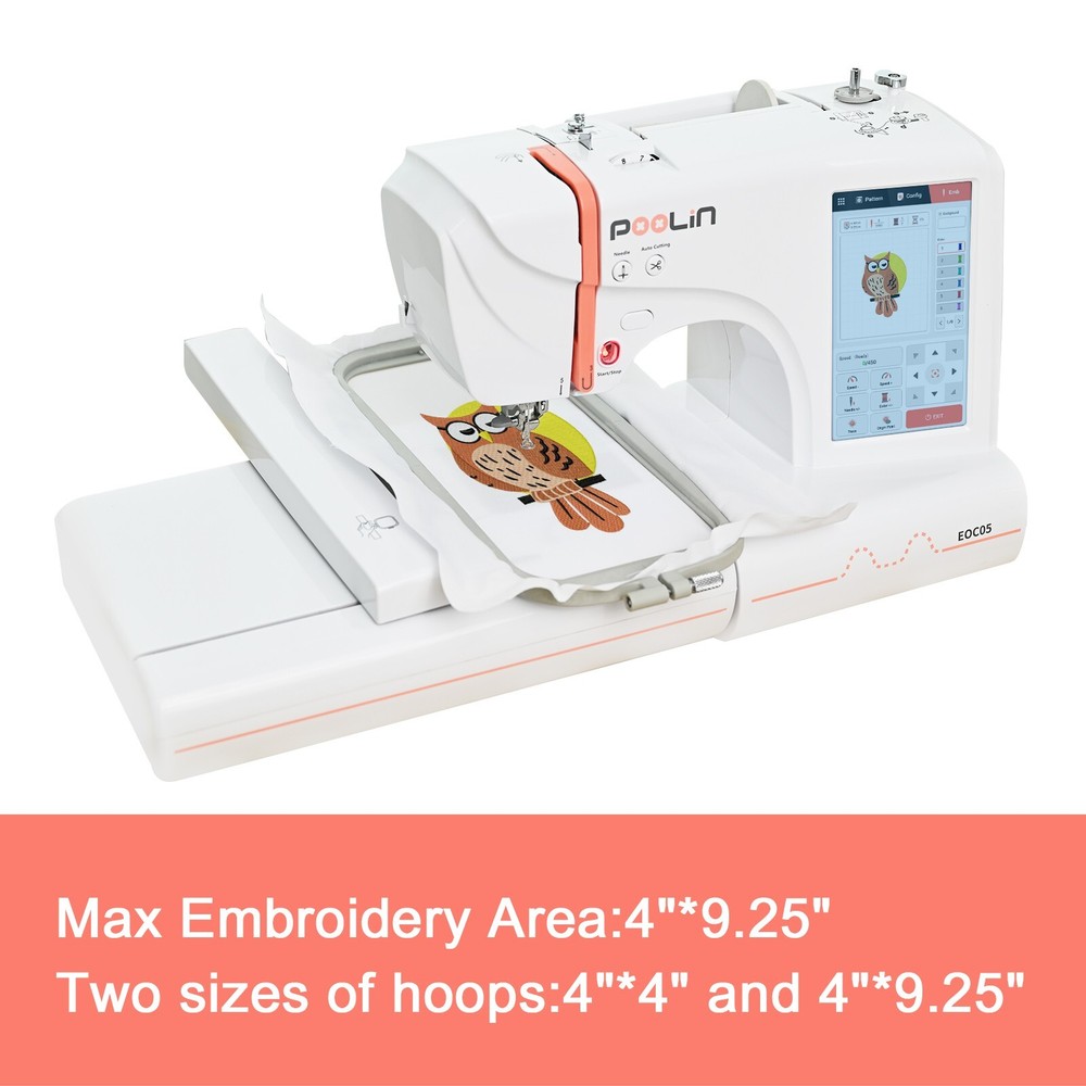 Poolin EOC05 4 x 9in Embroidery Machine Computerized 7in Large LCD Touch Screen