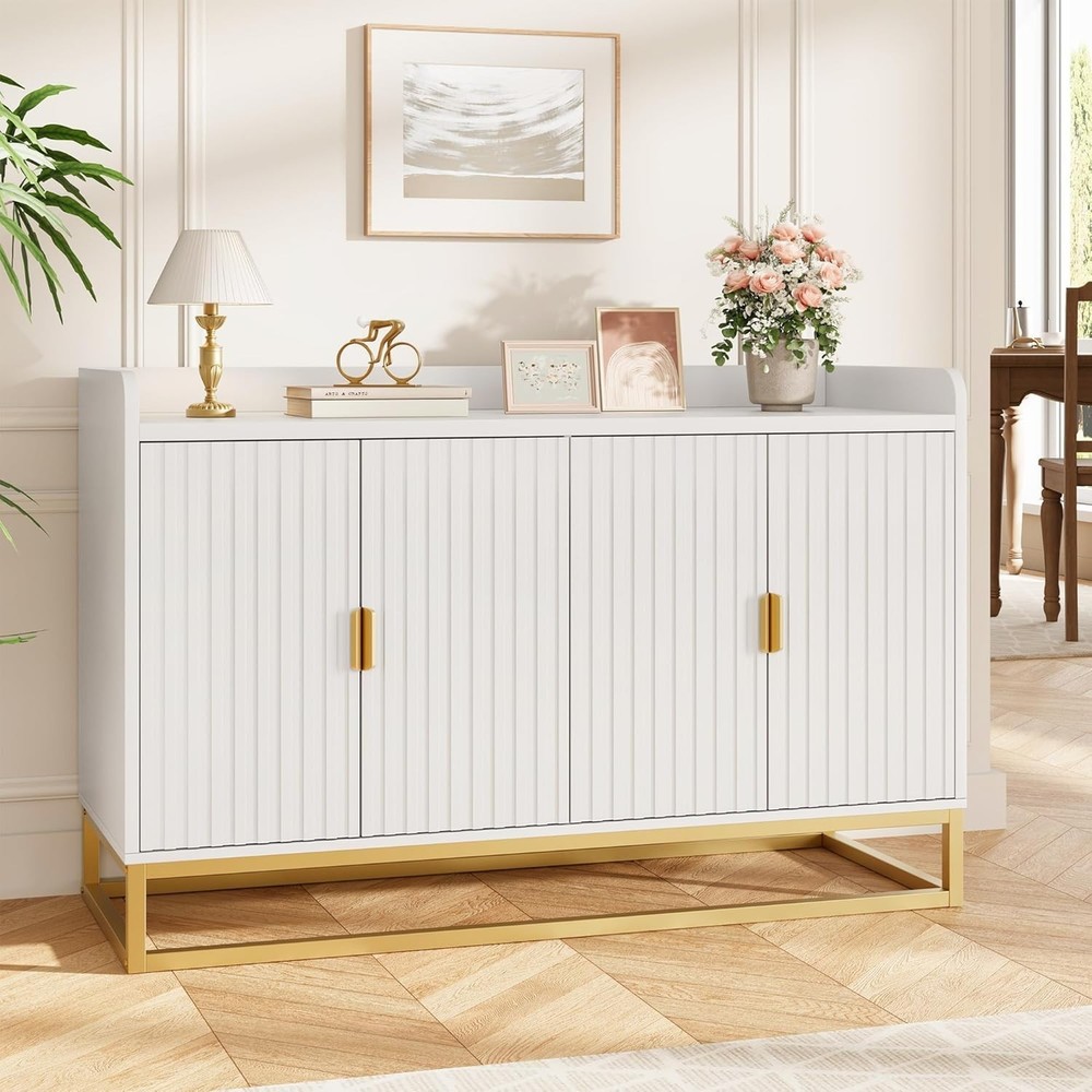 Garvee 47.2" Fluted Sideboard w/ Storage Cabinet Adjustable Shelves White