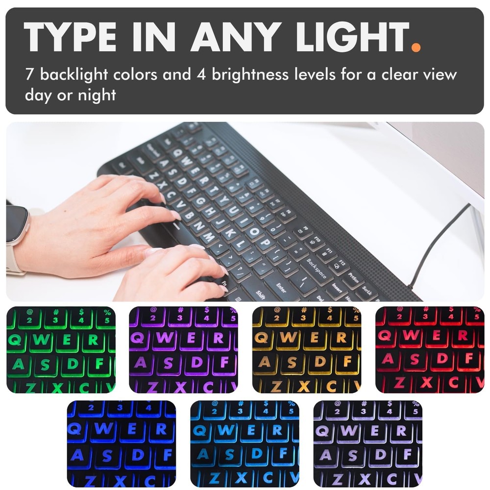 X9 Large Print Backlit Computer Keyboard - Easy to See Big Letters - Lighted ...