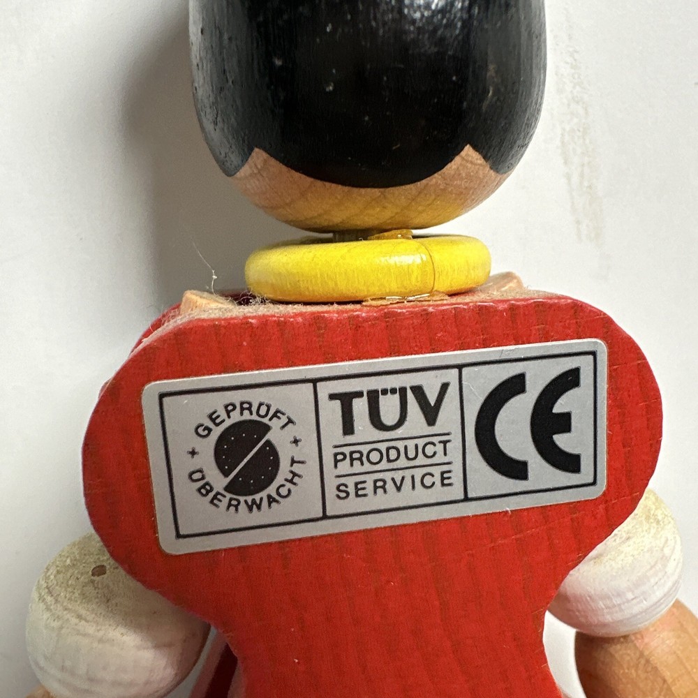 Vintage Austrian Wood Dancing Toy Pull String 8” Folk Art Ornament EUC