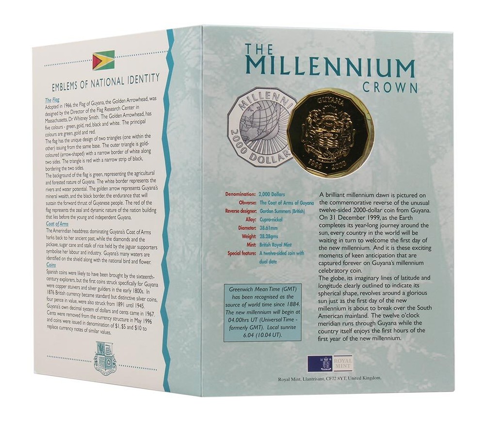 Guyana 2000 Dollars, 1999-2000, KM #53a, Mint