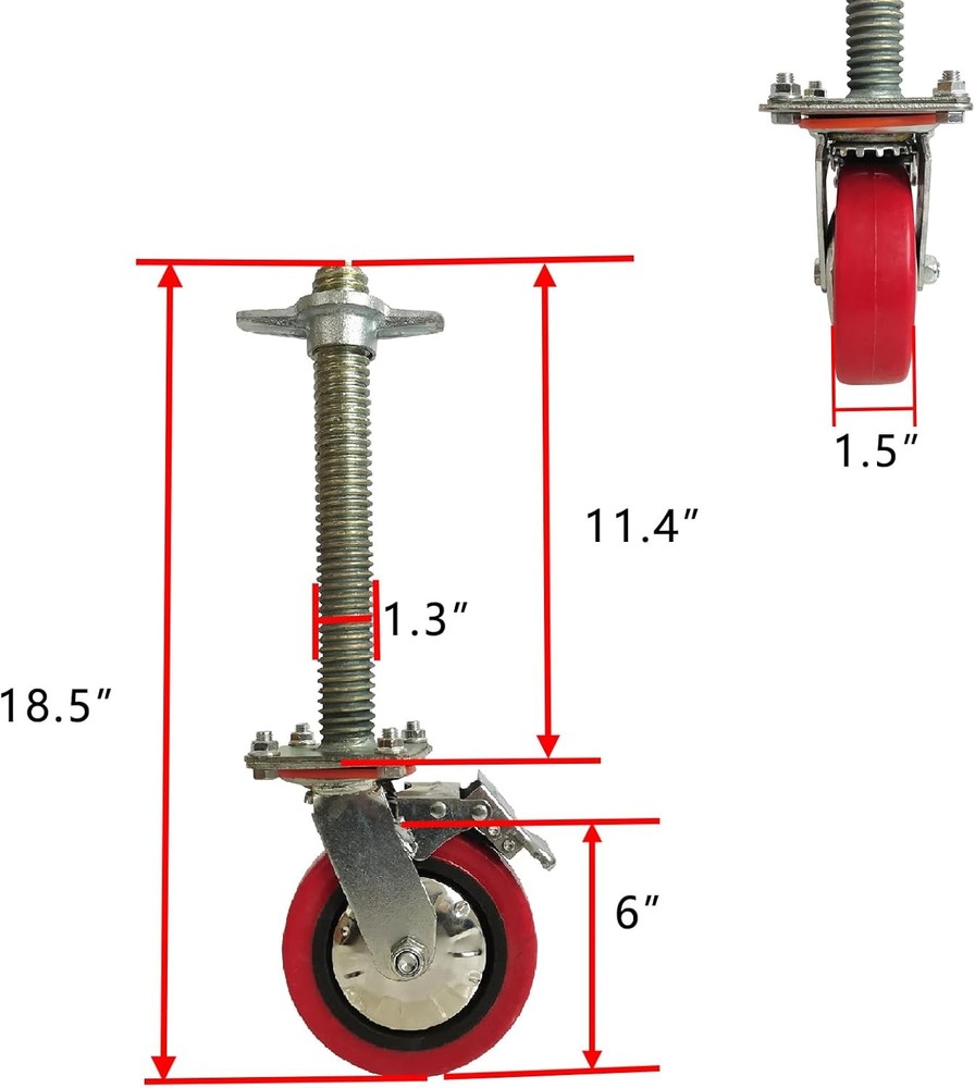 6"x 1.5" Adjustable Leveling Solid Screw Jack Scaffolding Swivel Wheels Caster