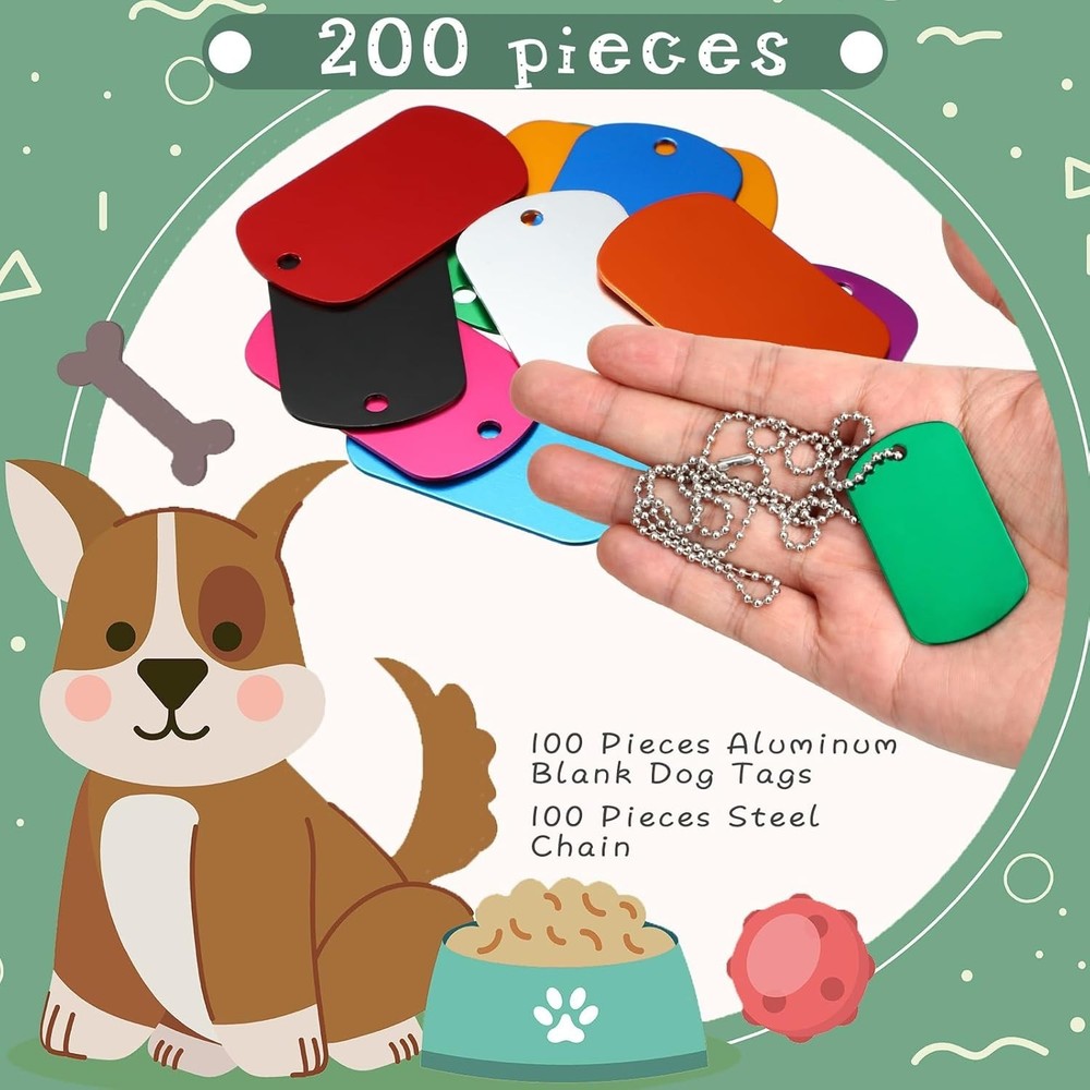 Versatile 200 Pcs Dog Tags & Chains - Personalized Crafting for Pets & DIY Needs