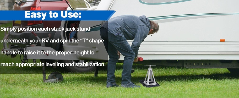Aluminum RV Stack Jack Adjustable Trailer Stabilizer Support Camper Level Stand