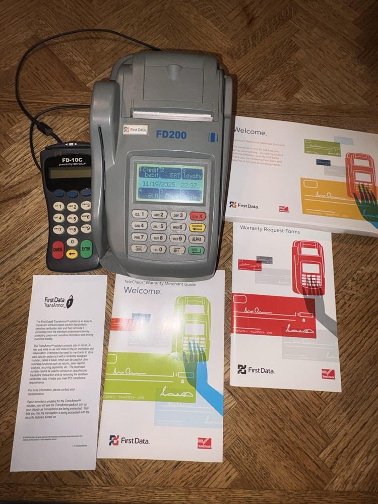 First Data FD200 WiFi Terminal & Check Reader  With Power Adapter Paper Nice