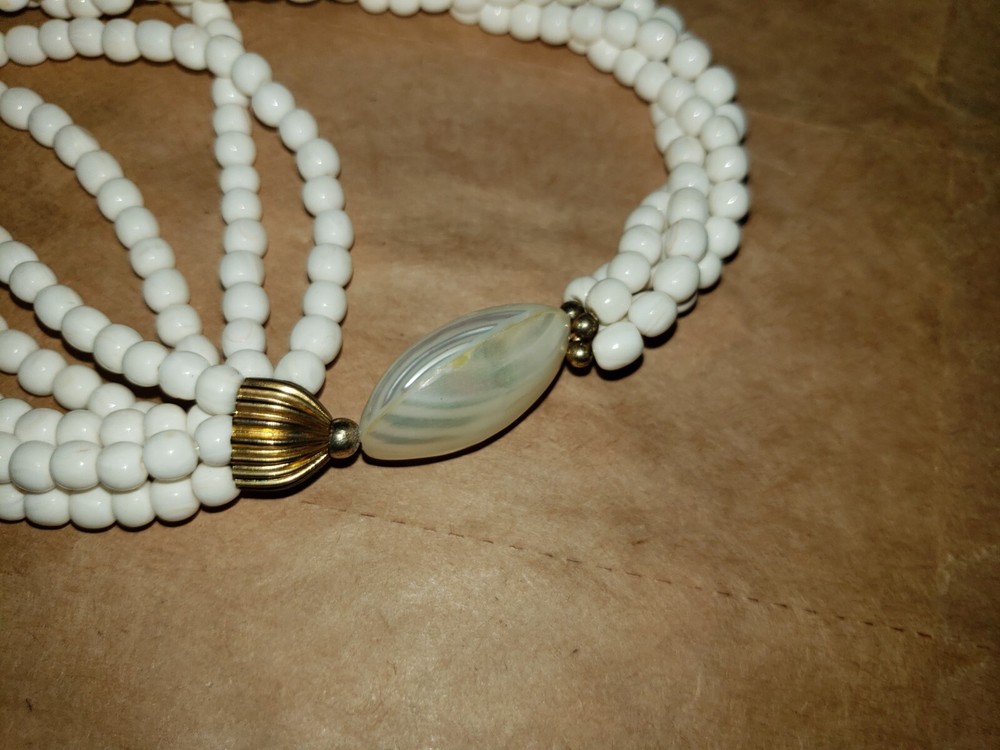 heavy bright white bead necklace 14 long