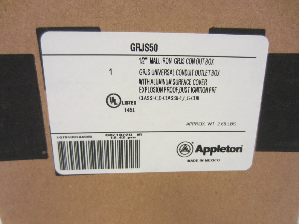 APPLETON GRJS50 1/2" EXPLOSION PROOF MALL IRON CONDUIT OUTLET BOX