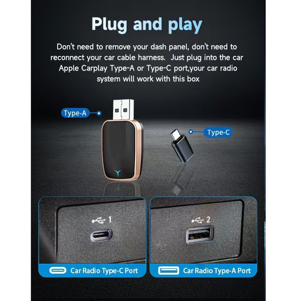 2 in 1 Car Auto Wireless Apple Carplay & Android Auto USB Adapter Plug & Play