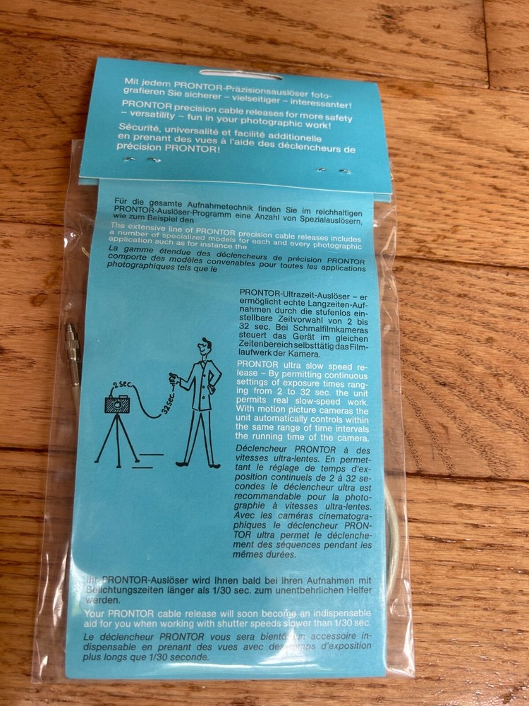 Prontor precision camera shutter release cable. 30 cm (12") long Made in Germany