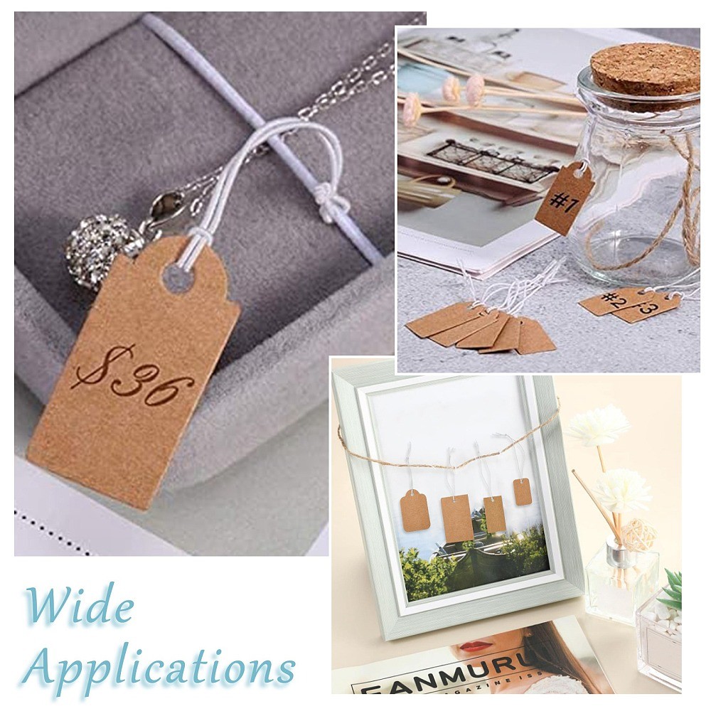 300pcs Elastic Rope Packaging Hanging Tags Multi Size Rectangle Labeling Tagging