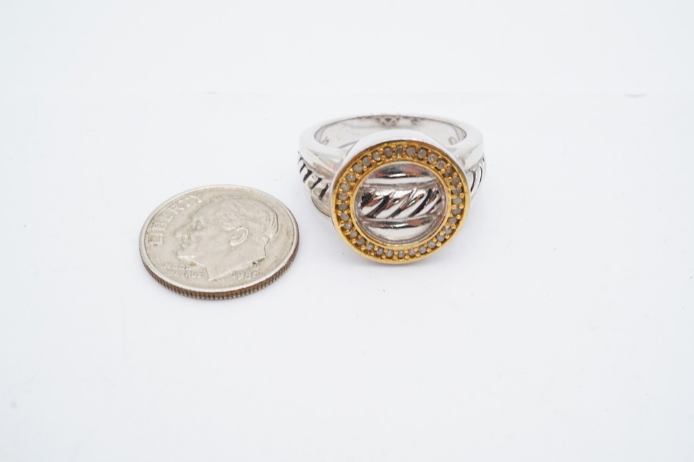 Sterling Silver 925 Diamond Ring Textured Size 7.25