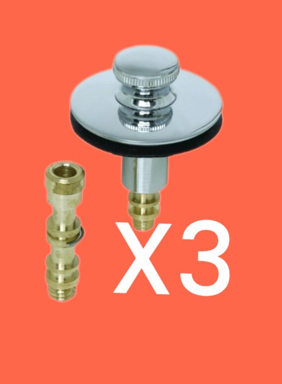 3 PACK Push & Pull Replacement Universal Drain Stopper  5/16 or 3/8” Pins Chrome