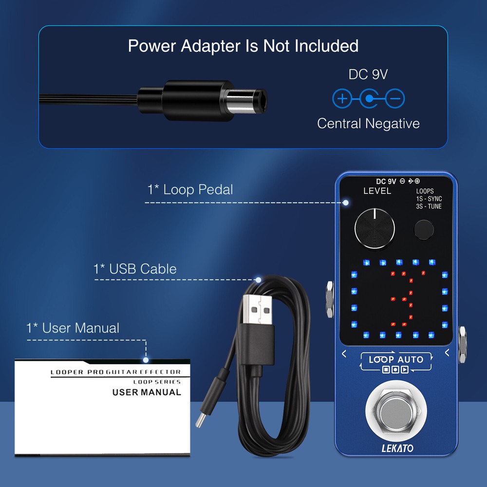 LEKATO Looper Guitar Pedal with SYNC & Tuner Function 18 Mins 3 Loops Record