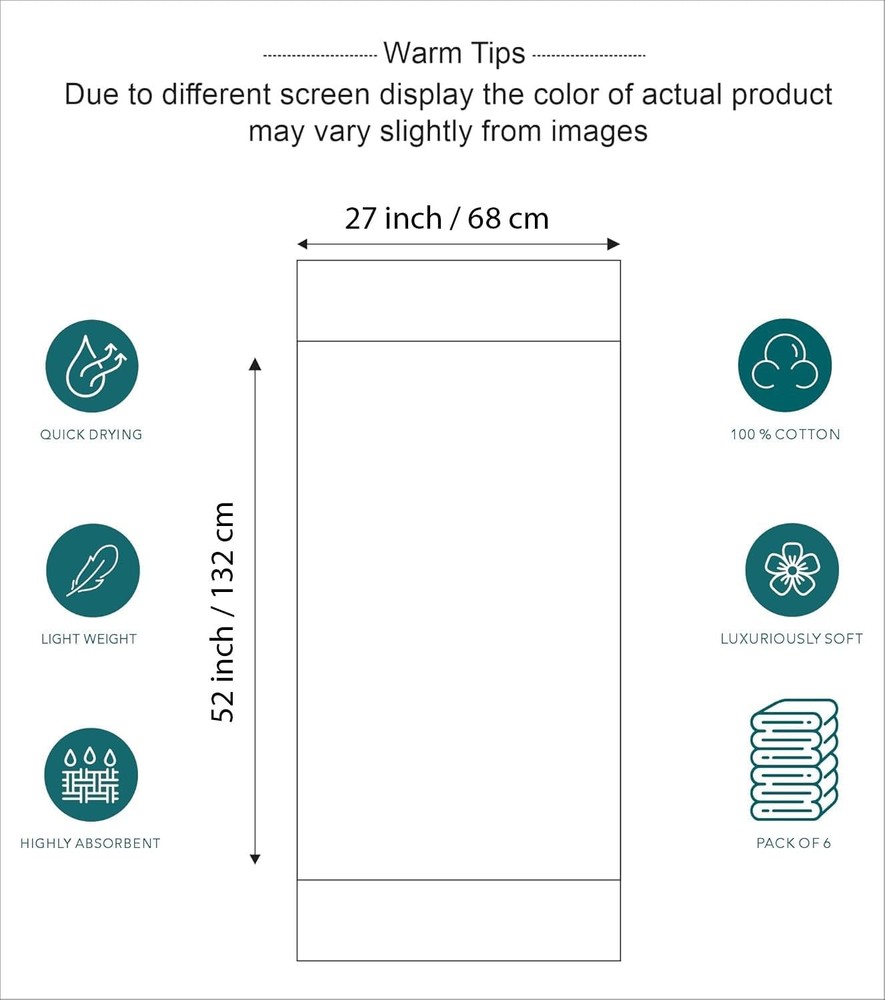 SIMPLE ELEGANCE 6-PACK PLUSH BATH TOWEL SET (27X52 INCH) - GRAY