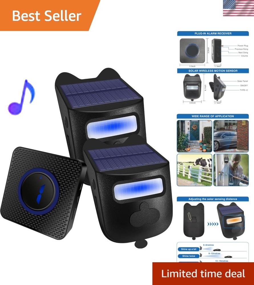 Solar Wireless Driveway Alarm System - 600ft Motion Detection Security Solution