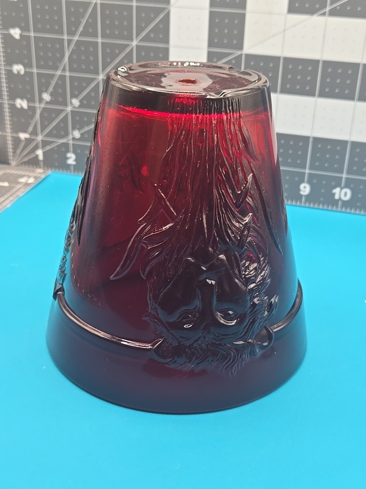 Vintage 5" Tall Ruby Red Glass Planter Eith Lion Head Flower Embossed Around It