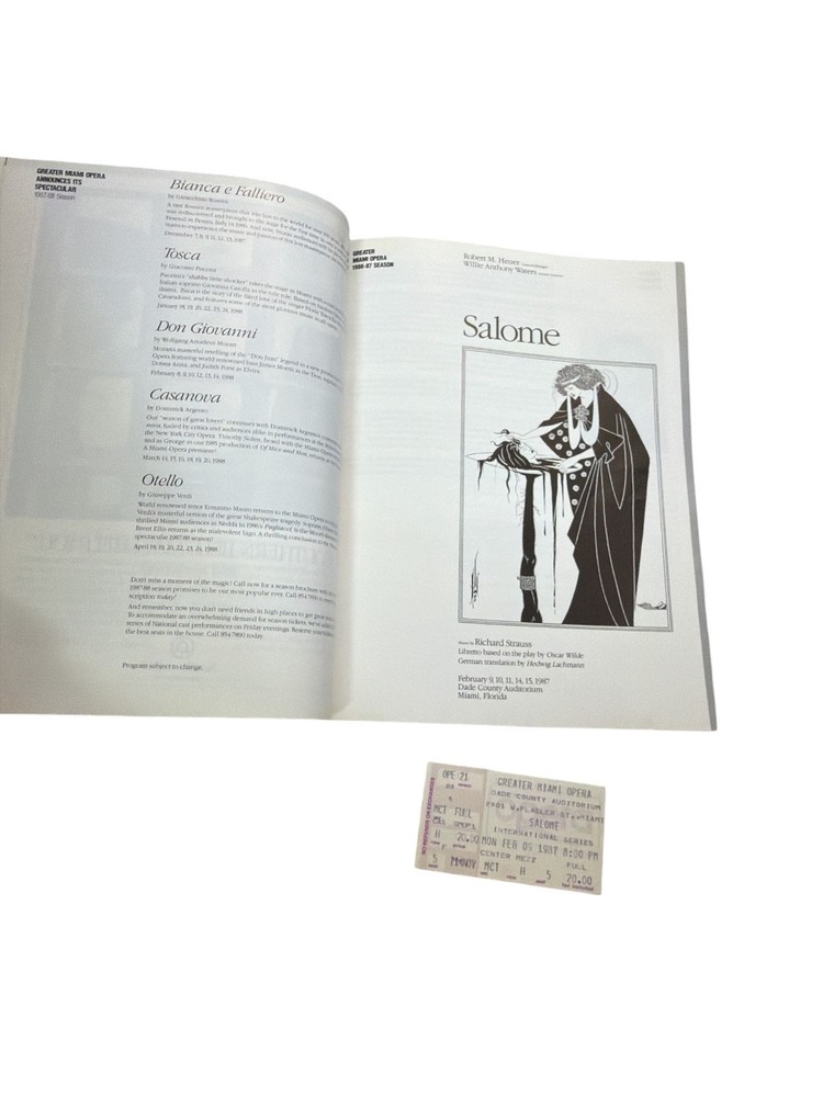 1987 Greater Miami Opera Salome Program + Ticket Stub