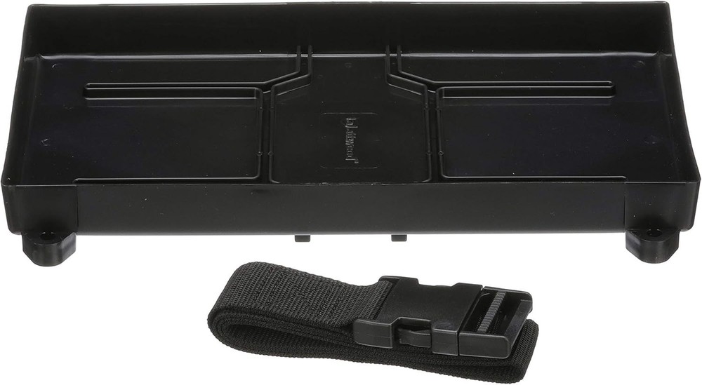 Reliable Black Battery Tray with Quick-Disconnect Strap - Space-Efficient Design