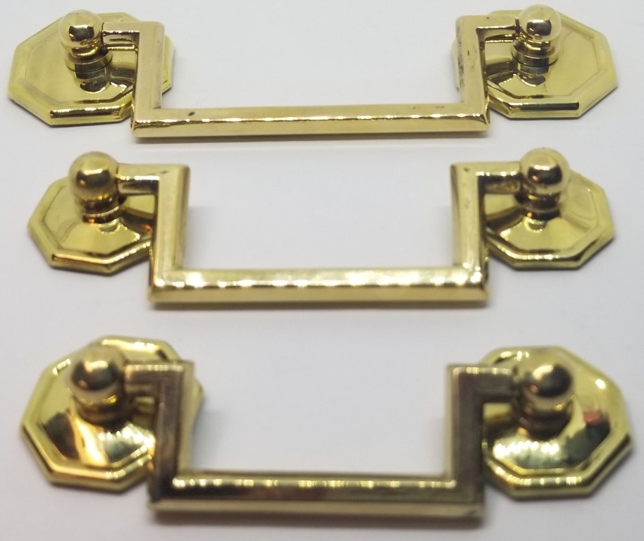 SMALL BRIGHT BRASS 2.5" Centers Colonial Revival Drawer Pull Square Handle knob