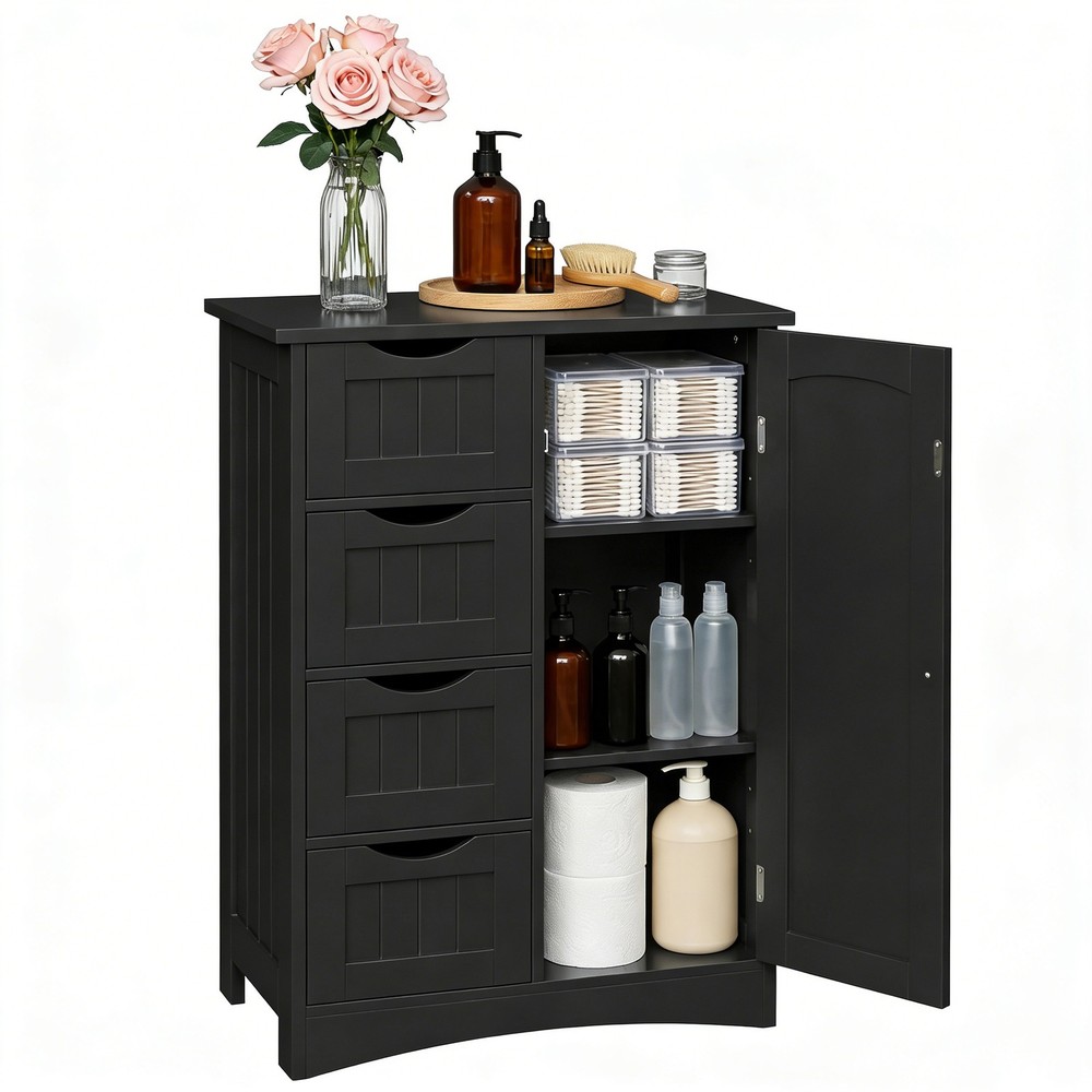Black Bathroom Storage Cabinet with Adjustable Shelf Floor Storage Cupboard