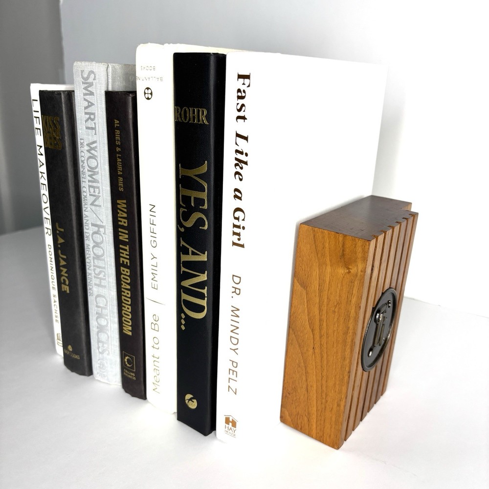 Bookends Solid Walnut Wood Personalized Initial Letter H Mid-Century Modern Book