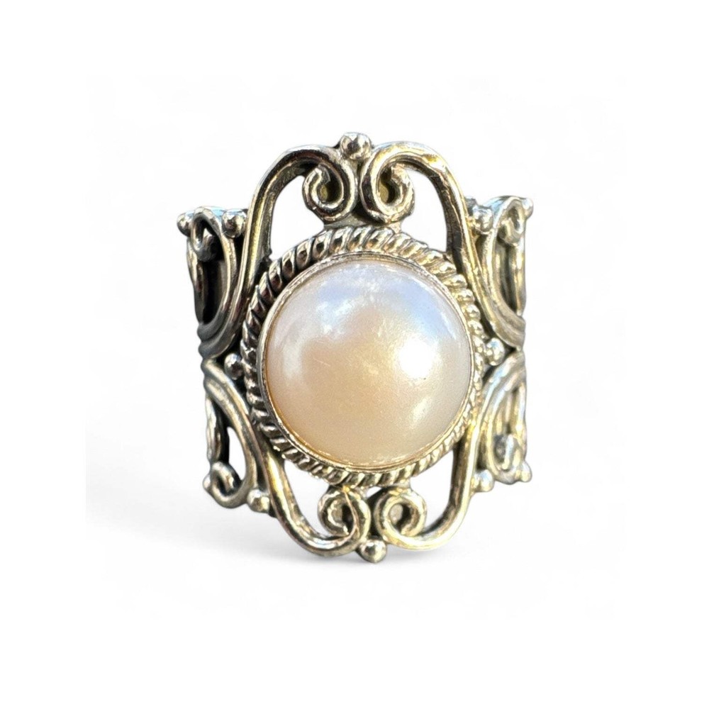 Pearl Solid 925 Sterling Silver Ring 6.5