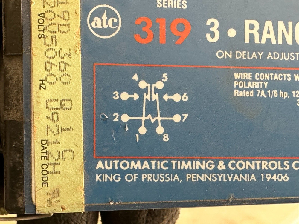 Automatic Timing Controls 319D 3 Ranger On Delay Adjustable TDR w/Socket