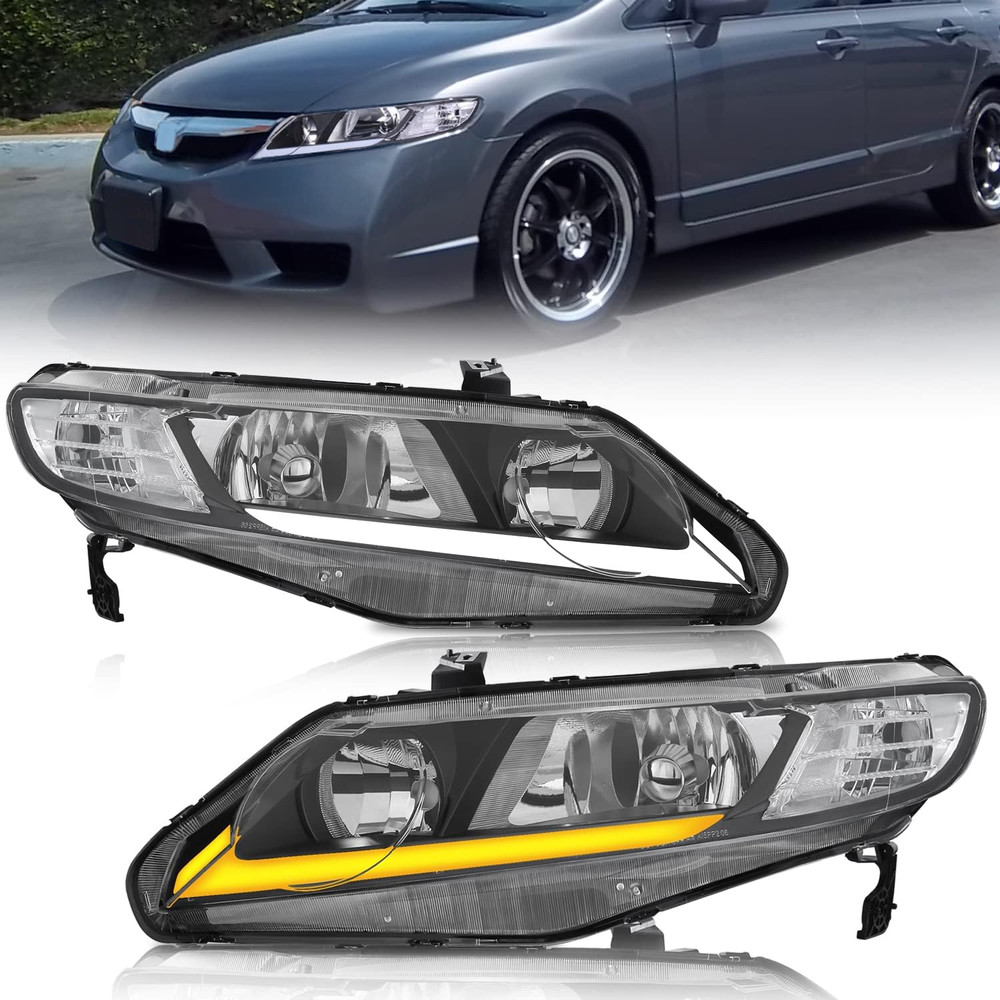 Headlight Assembly Compatible with Honda Civic 2006-2011 Front Lamp with Sequent