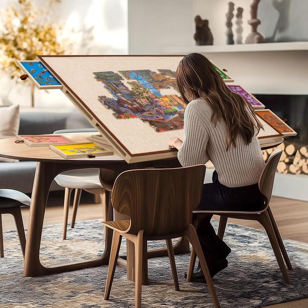 Foldable Tilting Puzzle Board 2000 Pcs 6 Drawers Felt Protector Adjustable Stand