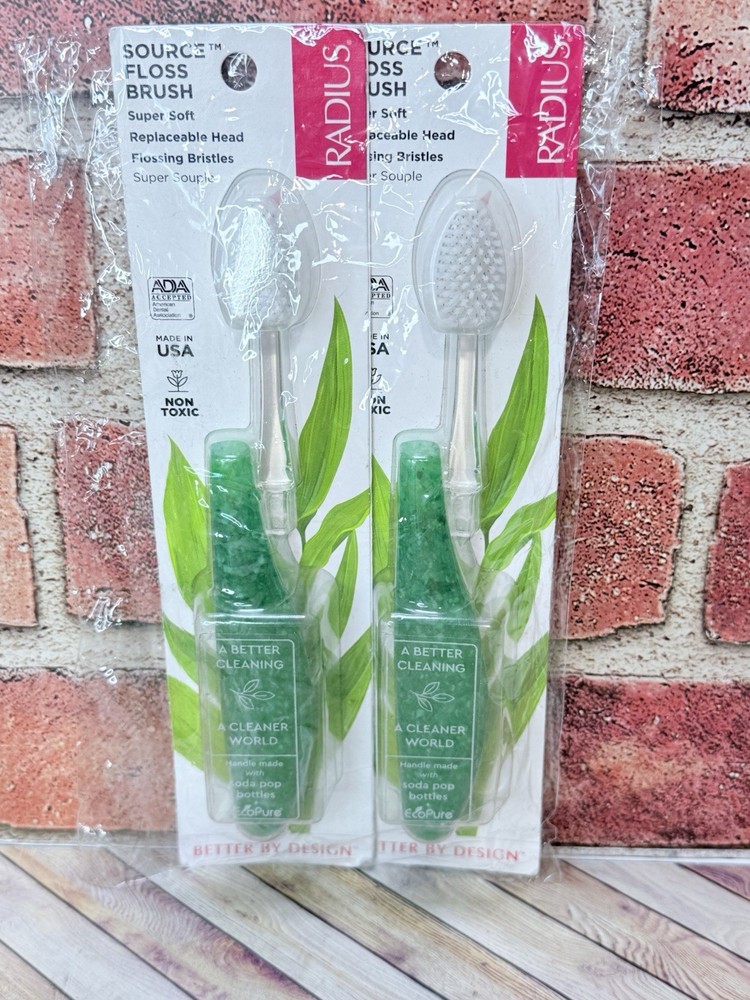 2 RADIUS SOURCE BRUSH Toothbrush SOFT Brush, Replaceable Head NON TOXIC Soda Pop