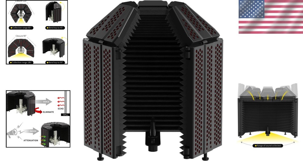 Microphone Isolation Shield 5-Panel Foldable Studio Soundproof Cover Black