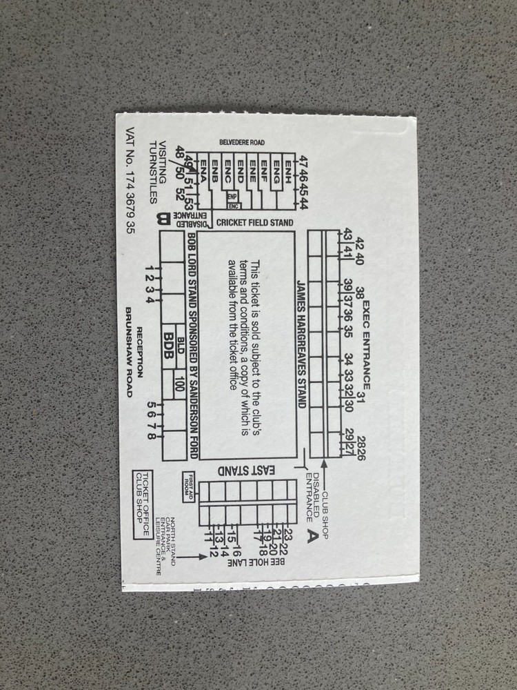 Burnley v Gillingham 2000-01 Match Ticket